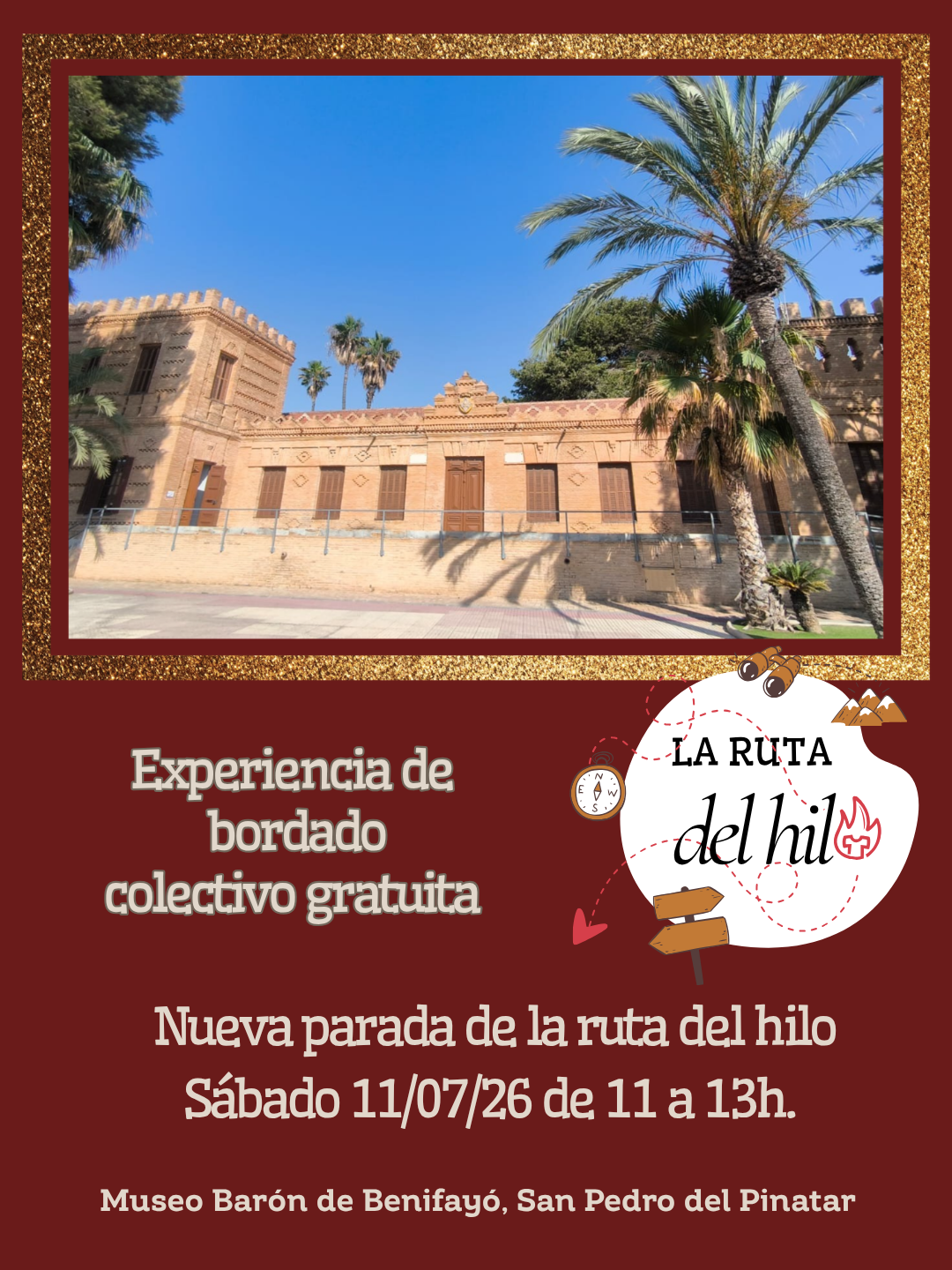 Cartel de La Ruta del Hilo en el Museo Barón de Benifayó, el 11 de julio de 2026.